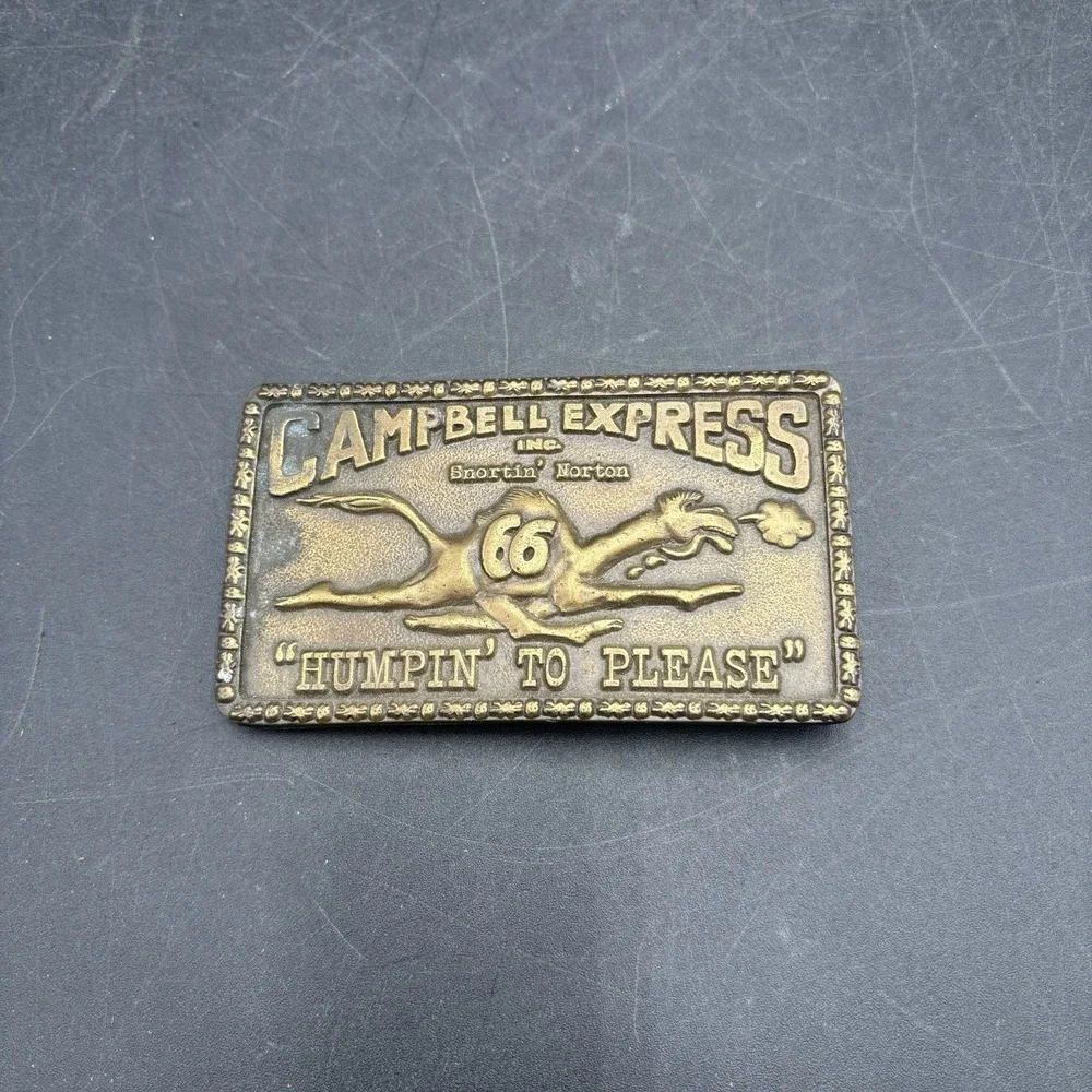 Campbell Express 'Humpin' To Please' Brass Belt Buckle Vintage
